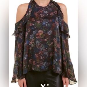 S M 💝 NWT silk IRO Paris 34 cold shoulder blouse with flounced sleeve